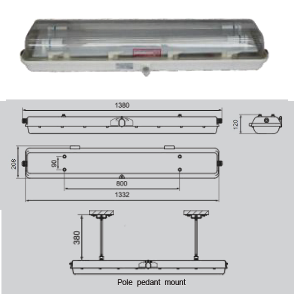 โคมนีออน กันฝุ่น กันระเบิด T8 1 x 36w