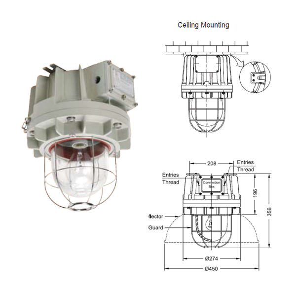 โคมไฟกันระเบิด E27 มีตะแกรง ติดเพดาน